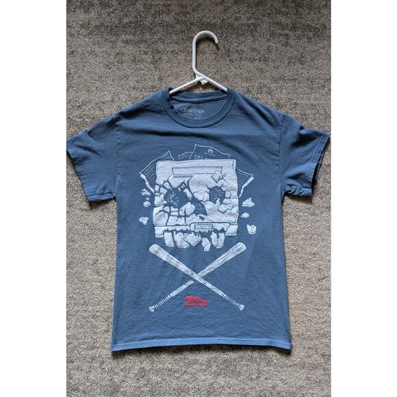 OfficeSpace Mens Size Small T-Shirt - Loot Crate Exclusive Blue Printer Bats - Picture 1 of 3